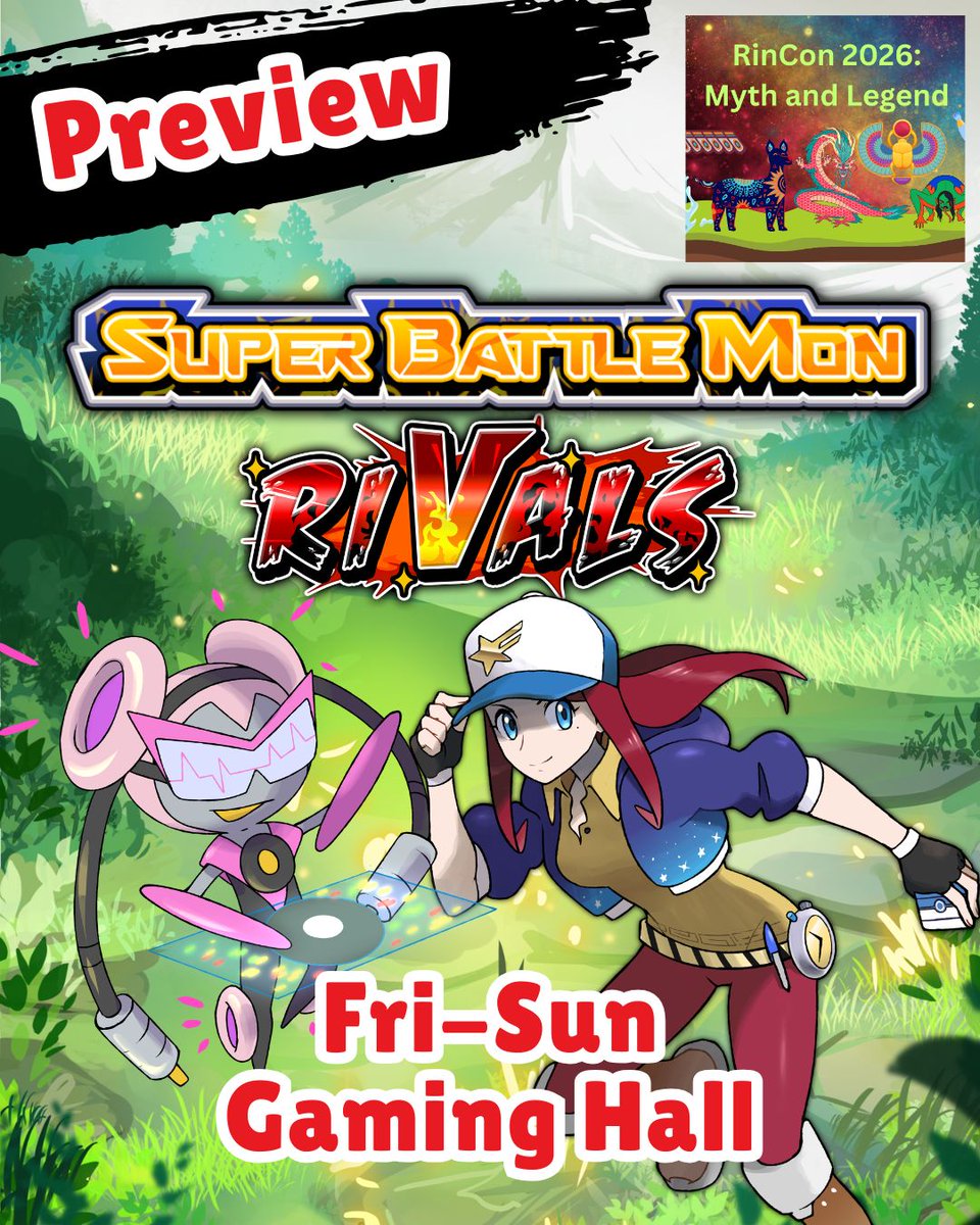 ScienceQuinn's tweet photo. Stop by our tables in the Gaming Hall at RinCon this weekend to preview SBM: Rivals and Coromon! 

=================
Big battles, tiny decks, zero barriers.

Super Battle Mon is an ultra fast TCG you can play anywhere in just 3 minutes with 7-card decks, no table required. https://t.co/Nj3XUTxRu8