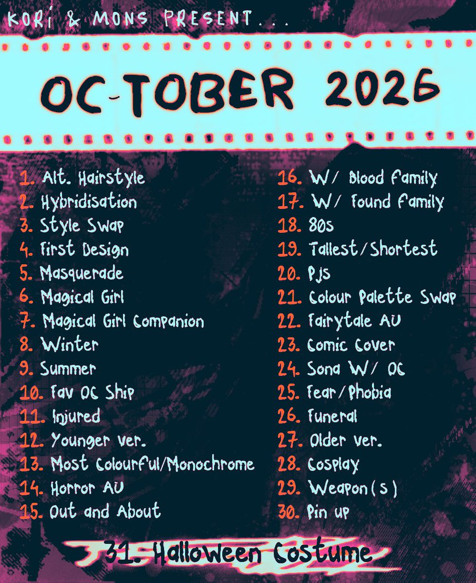 MONDAYDOGMA's tweet photo. made my own oc-tober list woooo
#OC #october2026 #artchallenge #artprompts https://t.co/NMEtpV06Mp