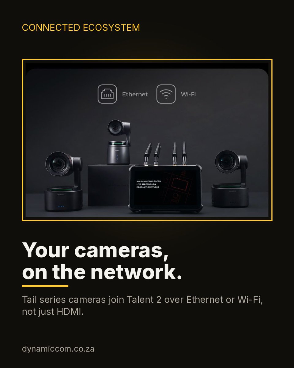 DynamiccomMEA's tweet photo. Your cameras, on the network. OBSBOT Tail series cameras join the Talent 2 over Ethernet or Wi-Fi, not just HDMI — less cable, no converters, one control surface.
https://t.co/NcdlhAaK78
#OBSBOT #Talent2 #multicam https://t.co/vJ221WhP4V