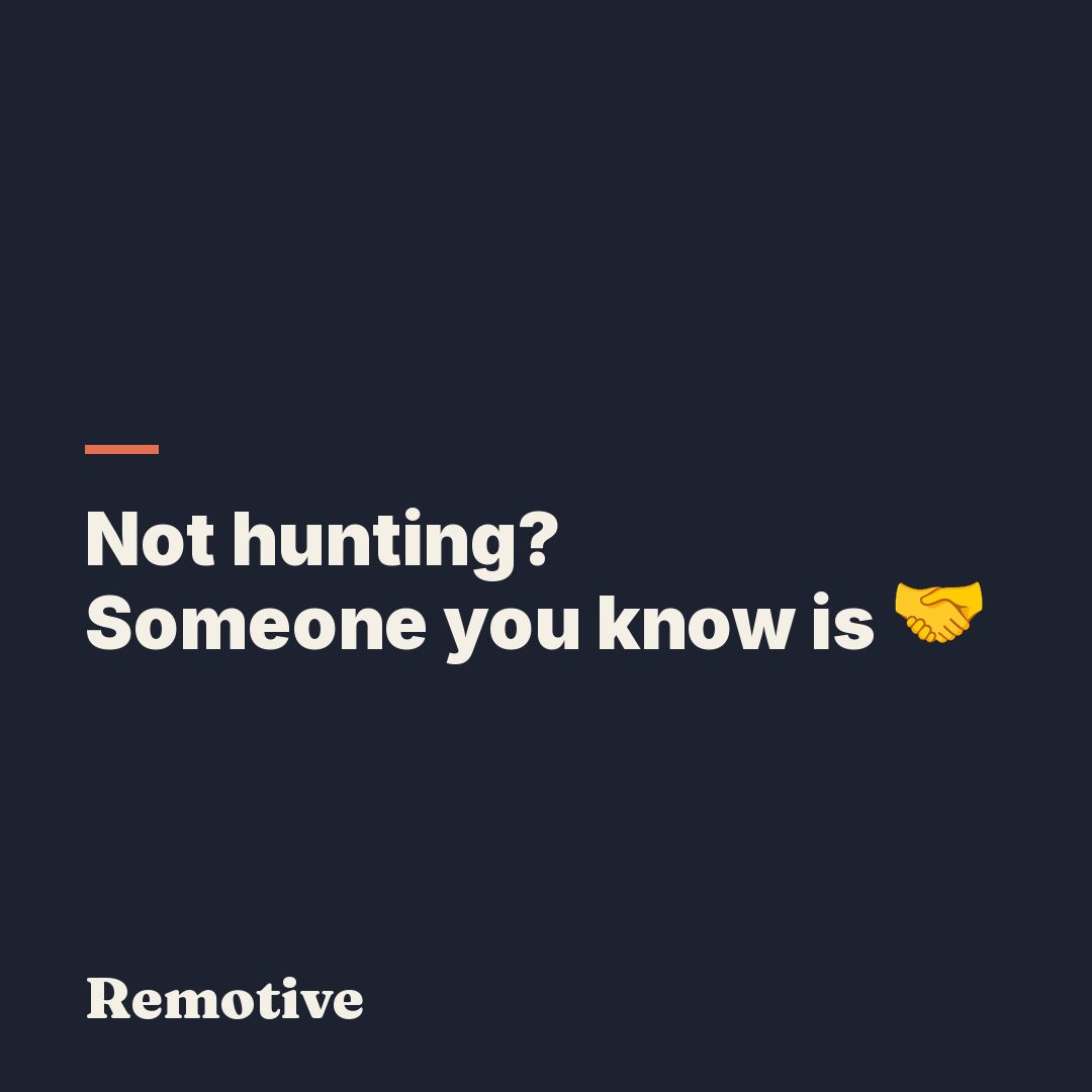 remotiveio's tweet photo. If you're not job hunting yourself, someone in your network probably is.

Share this post. It might be the one they needed to scroll past today.

Remotive: 120,000+ vetted fully remote roles, updated daily, no fake-remote postings.

The cost of sharing is zero. The cost of someone scrolling past their next role is much higher ✊️ 

#remotework #futureofwork #workfromhome