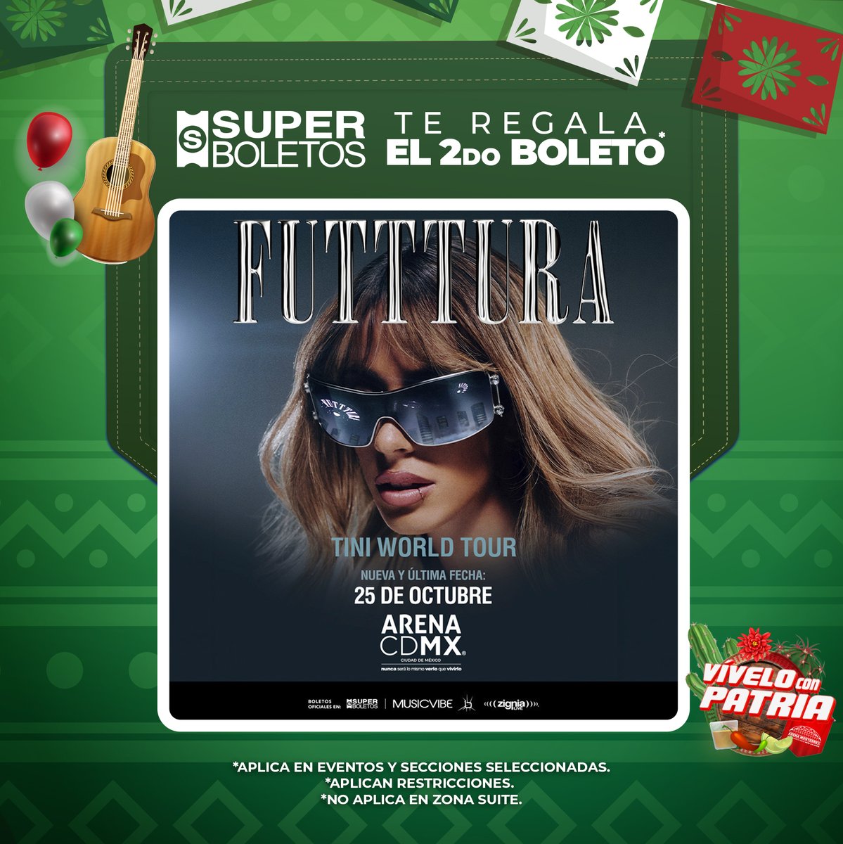 ArenaCdMexico's tweet photo. ¡Último miércoles del mes patrio! 🎉

Aprovecha hoy el 2x1 para la segunda fecha de TINI en la #ArenaCDMX

📍 Consulta zonas participantes.
➡ Activa tu cupón en 𝗣𝗿𝗼𝗺𝗼𝗰𝗶𝗼𝗻𝗲𝘀 𝘆 𝗗𝗲𝘀𝗰𝘂𝗲𝗻𝘁𝗼𝘀 de Superboletos: https://t.co/6v3IJwVBT6 https://t.co/ctxXzFAqsI