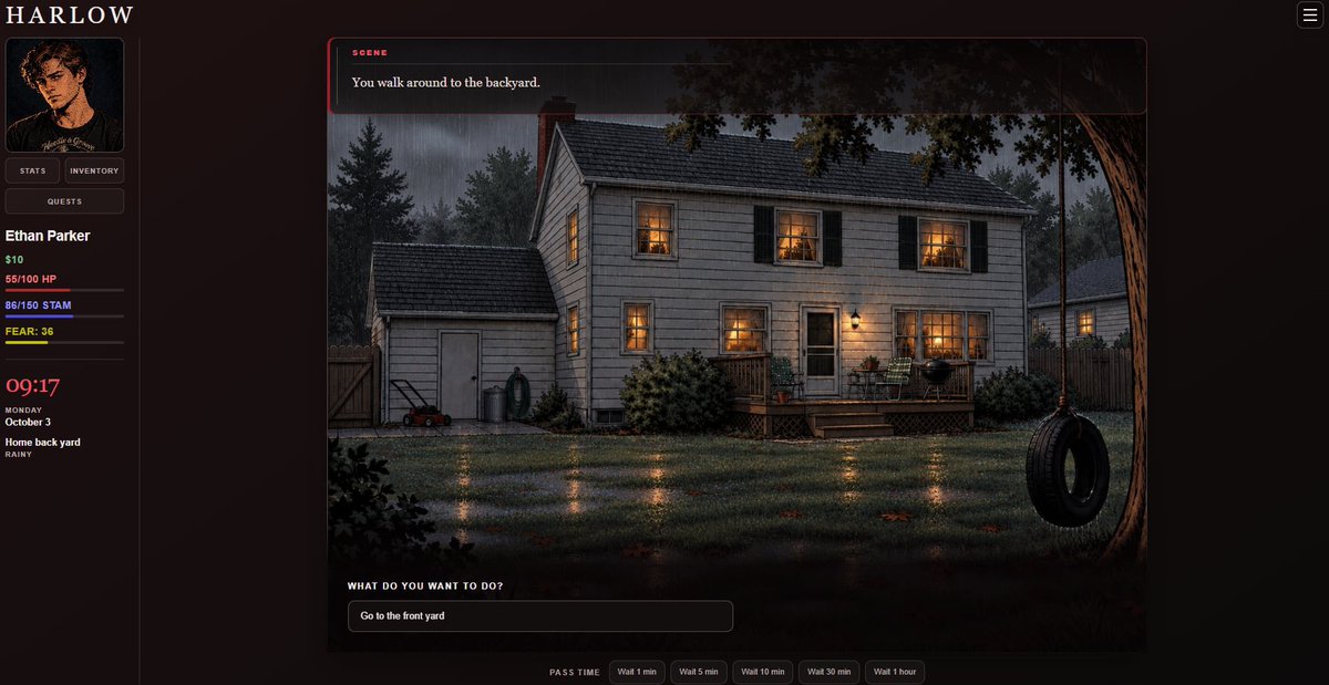 HarlowTheGame's tweet photo. A little look at what we’ve been working on. 👀

Harlow is slowly coming to life.

We’ve been working on exploration, locations, the inventory system, player stats, and plenty of the smaller details that make the town feel like a real place.

Everything you see here is still early development and subject to change, but we wanted to share a few screenshots of how Harlow: 1982 is shaping up.

And yes… you can visit the sanatorium.
Whether you should is another question. 🪓

Harlow: 1982
Currently in development. 📼🎃
#indiedev #game #horror #slasher #halloween #october #games #videogames #horrorgame #gamedev #developer #fyp