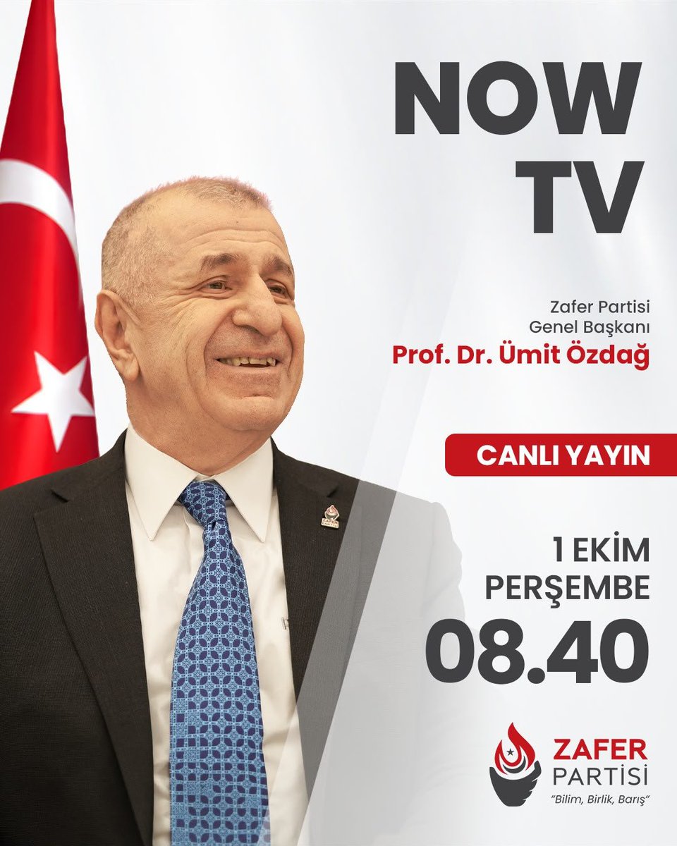 umitozdag's tweet photo. Yarın (01 Ekim Perşembe) saat 08.40 Now TV'de İlker Karagöz ile Çalar Saat programında ülkemizin gündemine dair önemli açıklamalarda bulunacağım.

📅 01 Ekim Perşembe
⏰ 08.40
📺 NOW TV https://t.co/pzCva1tB5F