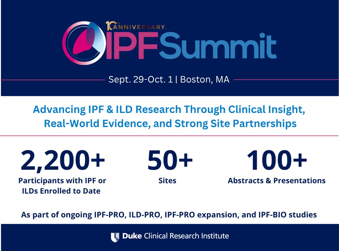 DCRINews's tweet photo. At #10thIPFSummit, DCRI shares experience supporting IPF and ILD research through registries, real-world evidence and strong site partnerships. Visit our poster to learn more. https://t.co/KsF5CMlrGQ #IPFSummit #PulmonaryFibrosis #IPF https://t.co/4Wos72YYcQ