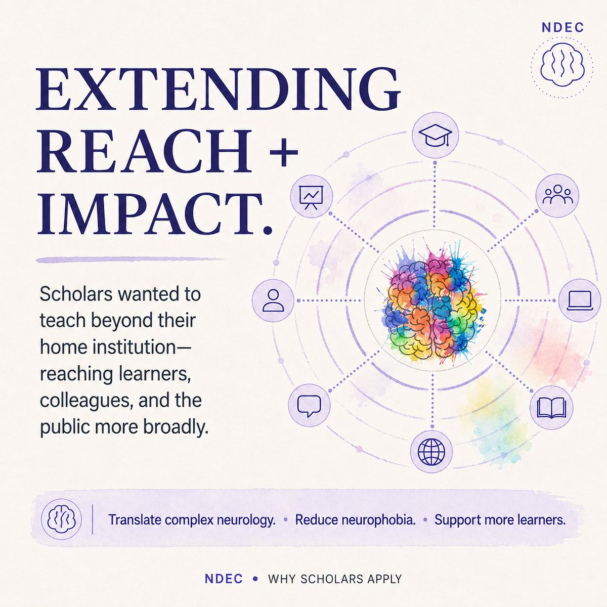 NDECinstitute's tweet photo. Why Scholars apply to NDESP: to extend the reach of work they've already built, without losing the substance. #NDEC #Neurology #MedEd #NDESP https://t.co/6vhpCl55sw