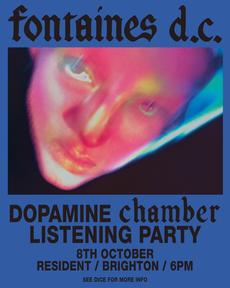 residentmusic's tweet photo. ⭐️JUST ANNOUNCED⭐️

We'll be playing 'Dopamine Chamber' a week early &amp; you're invited! Pop on your favourite Fontaines D.C. merch, pick up a goodie bag &amp; hear your new favourite album of 2026♥️

All info &amp; entry: https://t.co/ccewsVk8vt https://t.co/TWybxniBEe