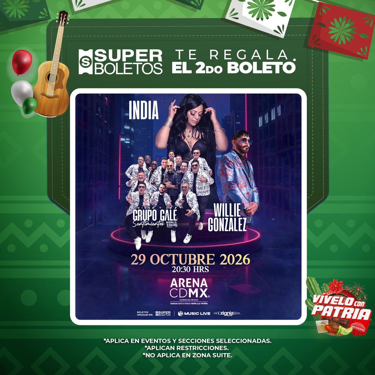 ArenaCdMexico's tweet photo. ¡Último miércoles del mes patrio! 🎉

Aprovecha hoy el 2x1 para LA INDIA, WILLIE GONZALEZ Y GRUPO GALE en la #ArenaCDMX

📍 Consulta zonas participantes.
➡ Activa tu cupón en 𝗣𝗿𝗼𝗺𝗼𝗰𝗶𝗼𝗻𝗲𝘀 𝘆 𝗗𝗲𝘀𝗰𝘂𝗲𝗻𝘁𝗼𝘀 de Superboletos: https://t.co/tVkywJhotG https://t.co/Z3v2BpbIO3
