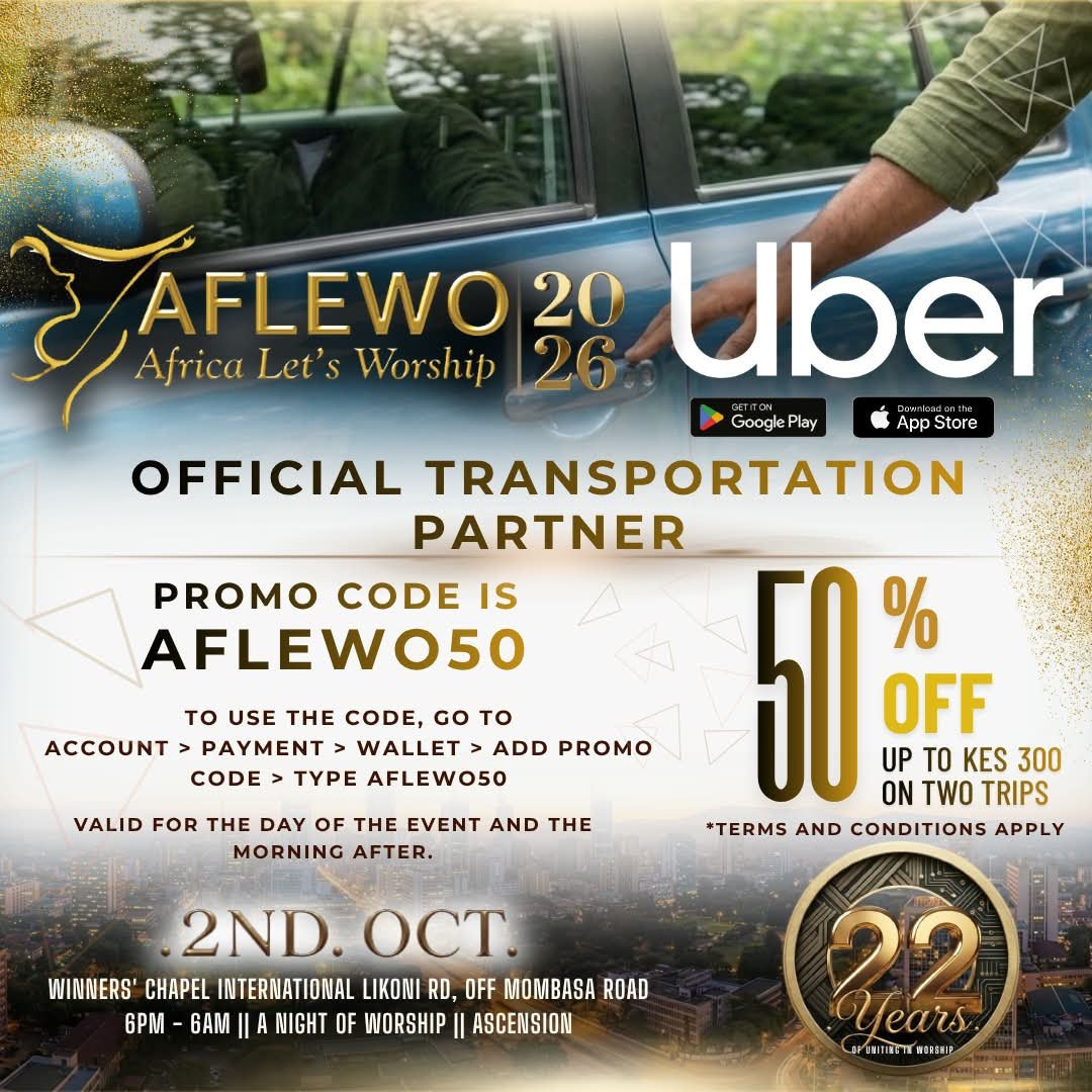 KenyanFever2's tweet photo. Tag your worship partner! 🙏🏾🚗 AFLEWO2026 and Uber are making it easier to get to the worship night and back. Use promo code AFLEWO50 and travel with convenience. #AFLEWO2026 #FormNiAFLEWO
#AFLEWO2026 https://t.co/EAI6NWimOj