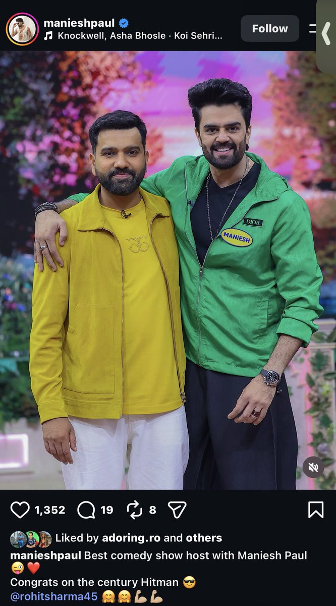 rushiii_12's tweet photo. Maniesh Paul Instagram story on Rohit Sharma's hundred but look at his caption "best comedy show host"😂❤️🔥 https://t.co/6aLQilOxQW