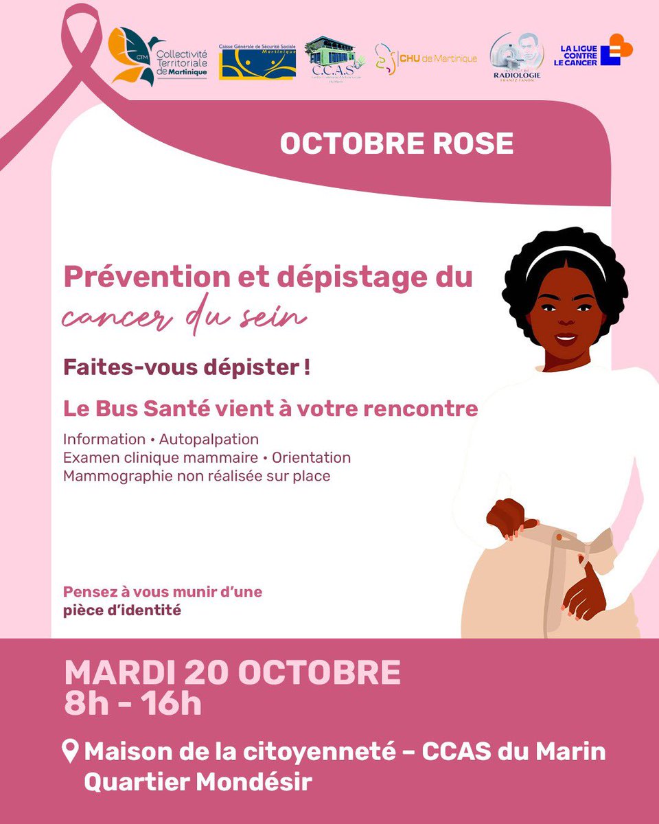 CTM_Martinique's tweet photo. 🌸 Octobre Rose ​

Prendre soin de ses seins, c’est aussi prendre soin de sa santé. En octobre, la prévention et le dépistage du cancer du sein s'invitent au plus près de chez vous. https://t.co/qYnDkIdMWx