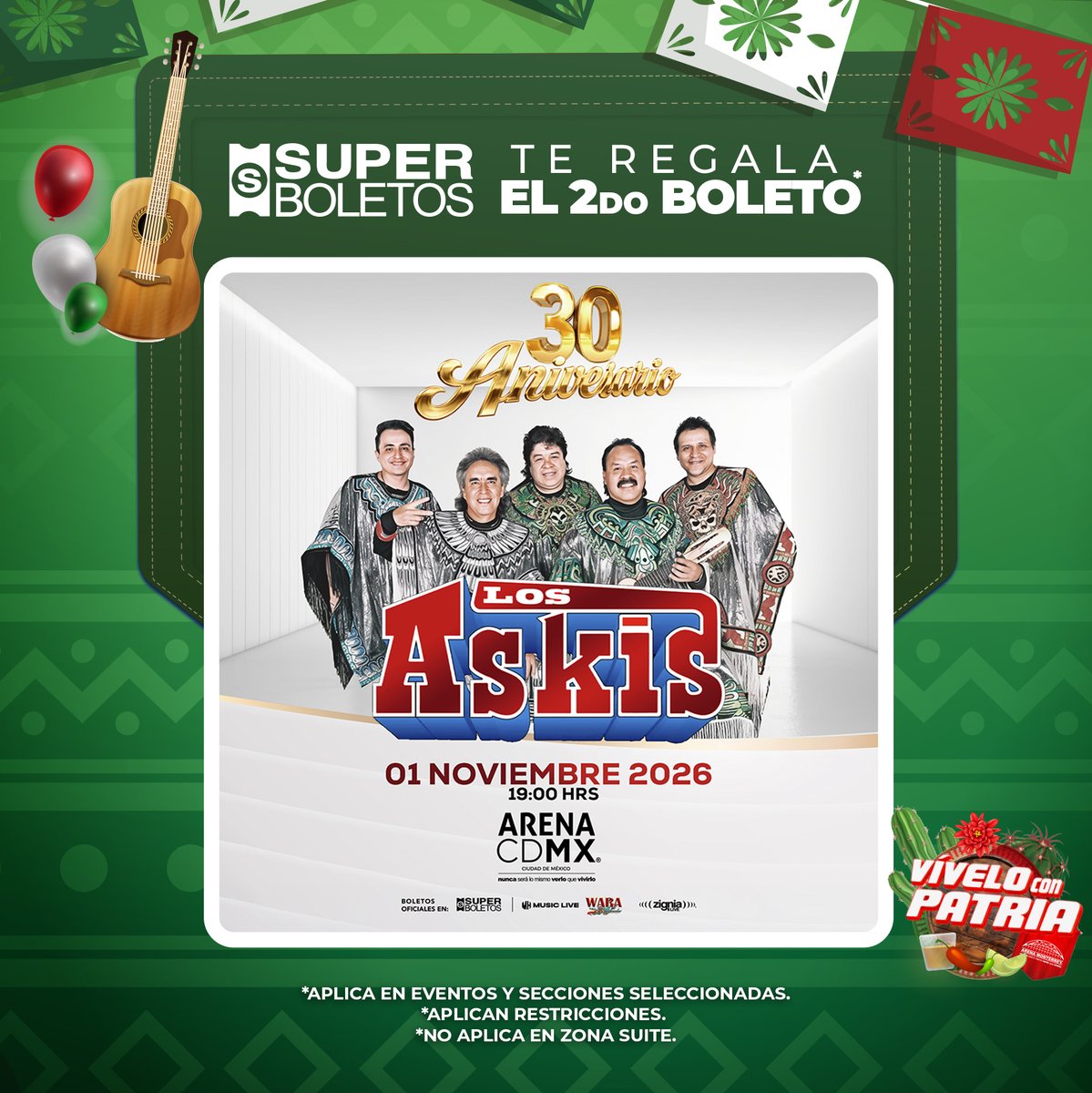 ArenaCdMexico's tweet photo. ¡Último miércoles del mes patrio! 🎉

Aprovecha hoy el 2x1 para LOS ASKIS en la #ArenaCDMX

📍 Consulta zonas participantes.
➡ Activa tu cupón en 𝗣𝗿𝗼𝗺𝗼𝗰𝗶𝗼𝗻𝗲𝘀 𝘆 𝗗𝗲𝘀𝗰𝘂𝗲𝗻𝘁𝗼𝘀 de Superboletos: https://t.co/Emifst8flX https://t.co/nE0ObwOpvu
