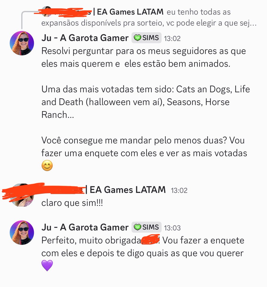 garotagamerz's tweet photo. Votem garotagamerzando para presidente do Brasil! 😂 Ela vai dar expansões de graça pra todo mundo!! Haha 💜 Me ajudem votando na enquete do post anterior, galera! Acho que dá pra rolar mais de duas, vou tenta 👀 Quem joga The Sims no PS5 além da Mari? TE AMO, EA 😭😍

#thesims https://t.co/ItLNYAY65F
