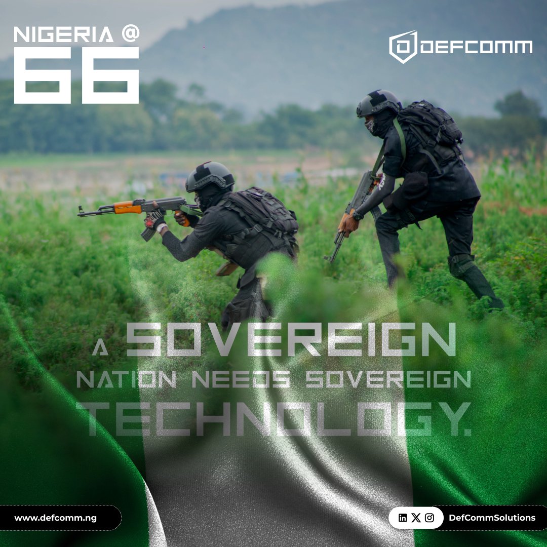 DefcommS's tweet photo. A sovereign nation needs sovereign technology. 🇳🇬

As Nigeria marks another year of independence, we celebrate the resilience, ingenuity and determination that continue to shape our nation. https://t.co/QB9TsJJ9Qz