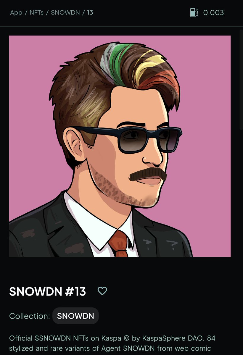 kaspaspheredao's tweet photo. Agent $SNOWDN #13 has recently been minted on https://t.co/leq6bqhWTi

While we wait for KRC-20 to restart,
let's dive 🌊into the KaspaSphere DAO by collecting one of the 
** 84 limited edition Agent SNOWDN **

- NFTs inspired by our Cryptographer's Exile Comic!! $KAS $SNOWDN https://t.co/uN1Ybck4FU