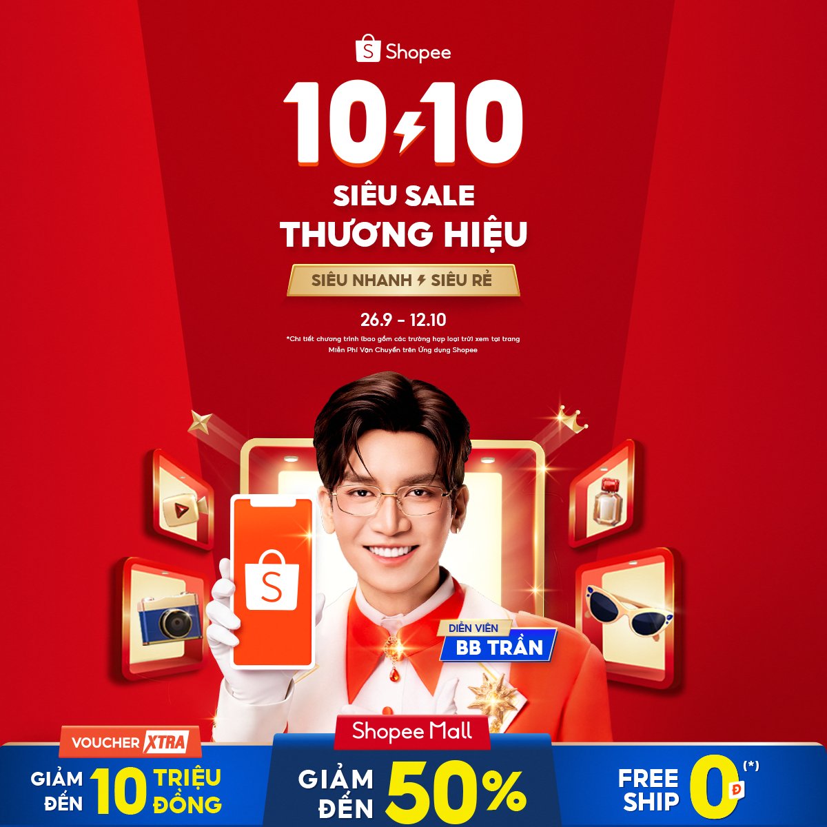 ShopeeVN's tweet photo. ⚡10.10 SHOPEE Siêu Sale Thương Hiệu

Voucher Xtra giảm đến 10 triệu đồng
Shopee Chính Hãng Giảm Đến 50%
Miễn Phí Vận Chuyển *

*Chi tiết chương trình (bao gồm các trường hợp loại trừ) xem tại trang Miễn Phí Vận Chuyển trên Ứng dụng Shopee

Lướt Shopee Ngay
