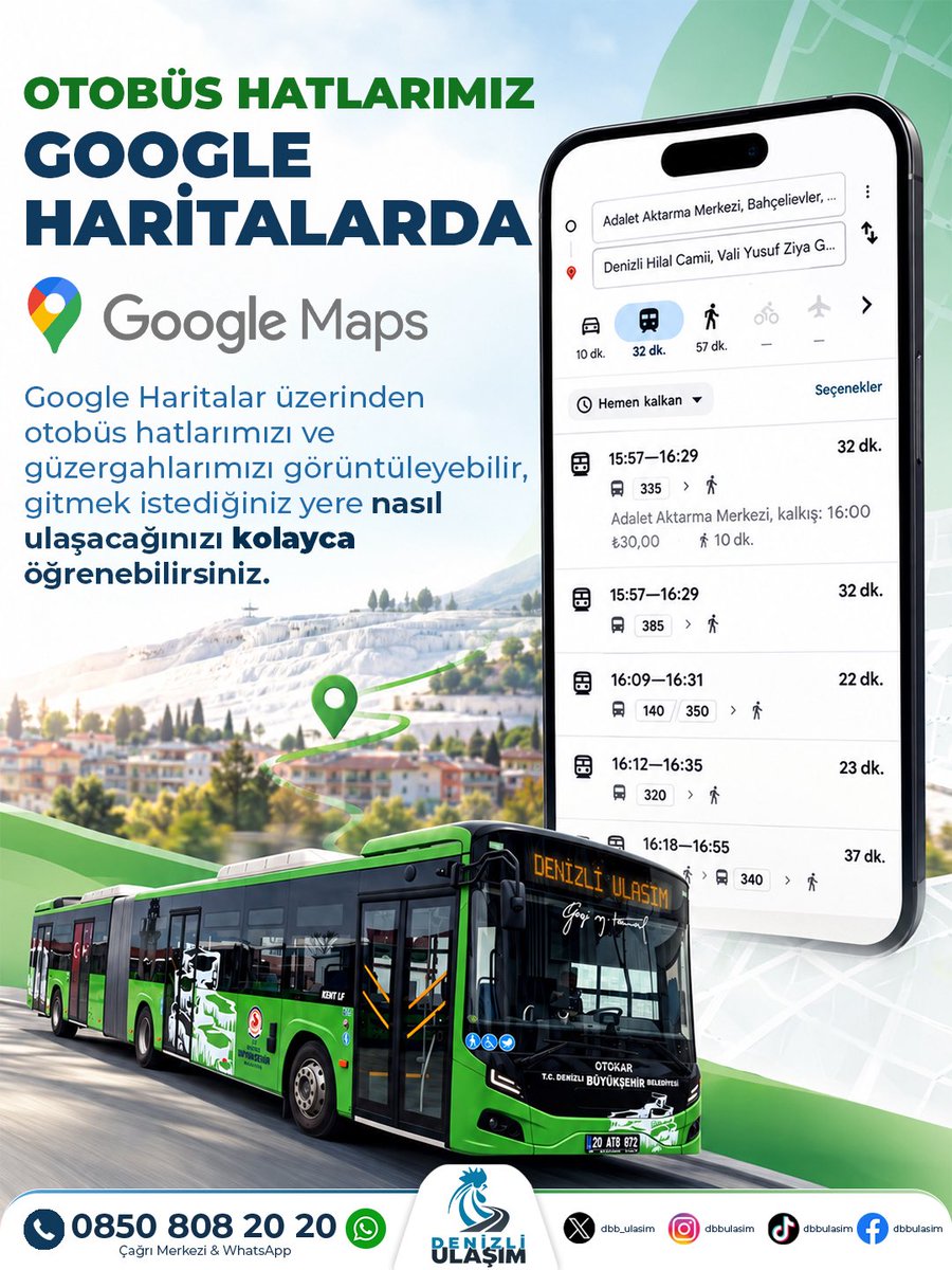 dbb_ulasim's tweet photo. Google Haritalar üzerinden otobüs hatlarımızı ve güzergâhlarımızı kolayca görüntüleyebilir, gitmek istediğiniz noktaya toplu taşıma ile nasıl ulaşabileceğinizi hızlıca öğrenebilirsiniz.
#denizli https://t.co/eXR8E2zQCC
