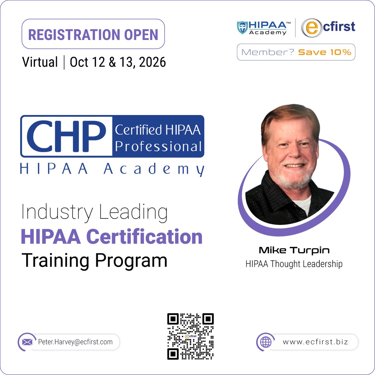 ecfirst's tweet photo. Your path to Certified HIPAA Professional starts Oct 12.   

Register for ecfirst's CHP Virtual Class:   https://t.co/ua866yYbCi 

  #HIPAA #Compliance #ecfirst https://t.co/yBni6FV3gf