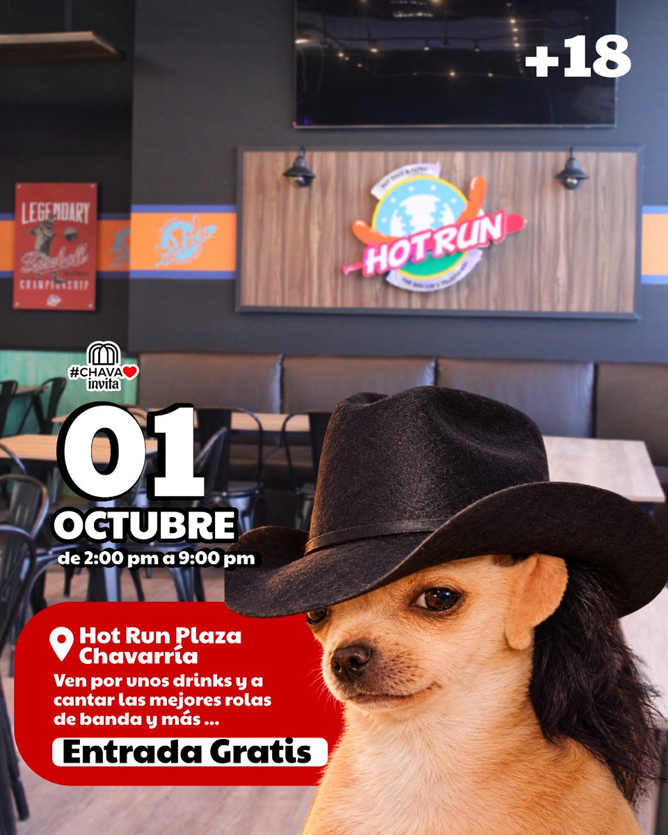 politicsfc's tweet photo. ¡El plan de este jueves 1 de octubre ya está listo en @hotrunoficial! 🔥

#Chava te invita a vivir un verdadero Jueves Foráneo
Banda en vivo para cantar a todo pulmón 🍹  Drinks fríos y comida para el antojo 🎉  
ENTRADA GRATIS (+18)
📱 55 85 33 12 32 https://t.co/9BPwl5uqCC