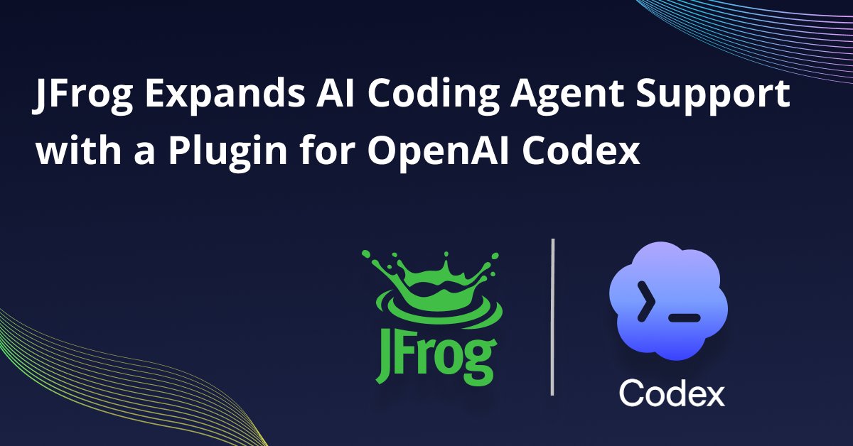 jfrog's tweet photo. New JFrog Platform plugin for OpenAI Codex is live, expanding universal AI coding agent support. 🧠

Codex now integrates with the JFrog Platform to get the same governance, security, and provenance as Claude Code, Cursor, and VS Code Copilot.

5+ million developers use OpenAI Codex every week, and most of them are pulling packages and calling MCP servers with zero visibility from the security team. Now:

✅ Every dependency is checked against existing policies before it downloads
🛡️ AI-driven installs are routed through your existing repos, scans, and audit trail automatically
🔒 Agents are restricted to only pre-approved MCP servers and skills

The JFrog Platform plugin for OpenAI Codex is available immediately from: https://t.co/sii2SDNc69