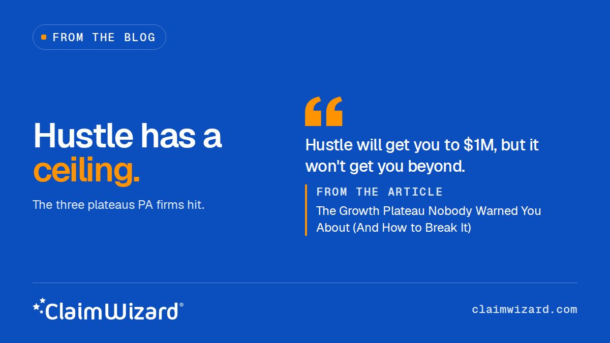 ClaimWizard's tweet photo. At the first plateau, every decision still routes through one person.

"Hustle will get you to $1M, but it won't get you beyond."

https://t.co/w9VFPgBdVW https://t.co/VfruMXHGae