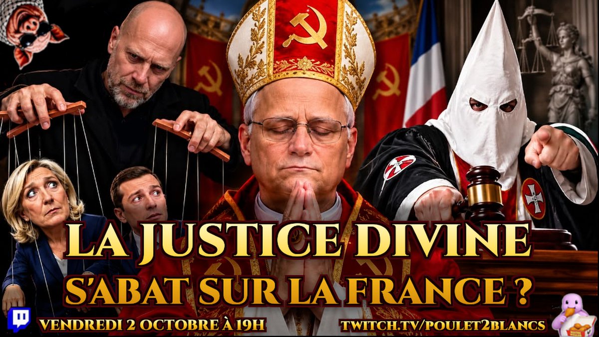 Poulet2Blancs's tweet photo. 🍗 #2 - LE RETOUR DU POULER 🍗

☣️ Bardella dans la SAUCE 😱 supplément Soral

⚖️ Affaires Aramburù/Crépol : juges 🔴 vs  🟤 ?

🙏 Visite du Pape Léon Trotsky II ☭  

🥛 BONUS : La TIERLIST des BLANCS par des CONCERNÉS - Round 1

VENDREDI 19H sur 
➡️ https://t.co/P8JWQErBxD ⬅️ https://t.co/R5fxJLn7n8