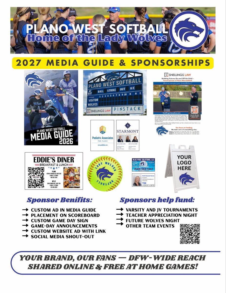 PWSH_Softball's tweet photo. 🐺 Local businesses: Back the Pack! Sponsor Plano West Softball and fuel our players’ growth as athletes and leaders. 🥎

We’re a 501(c)(3) nonprofit. Donations are tax deductible as allowed by law.

https://t.co/77DGmUh6ny

#PWSoftball #BackThePack 
#LetsWolfinGo https://t.co/dCjxsTzq52