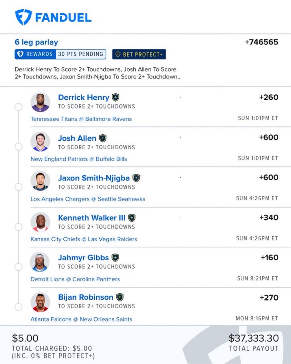 BetGoddess_'s tweet photo. Touchdown 6 leg parlay don’t think just tail 

@Playbook https://t.co/l4A6b5fbZg