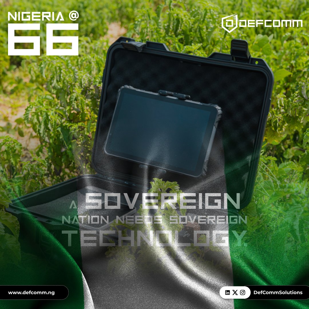 DefcommS's tweet photo. A sovereign nation needs sovereign technology. 🇳🇬

As Nigeria marks another year of independence, we celebrate the resilience, ingenuity and determination that continue to shape our nation. https://t.co/QB9TsJJ9Qz