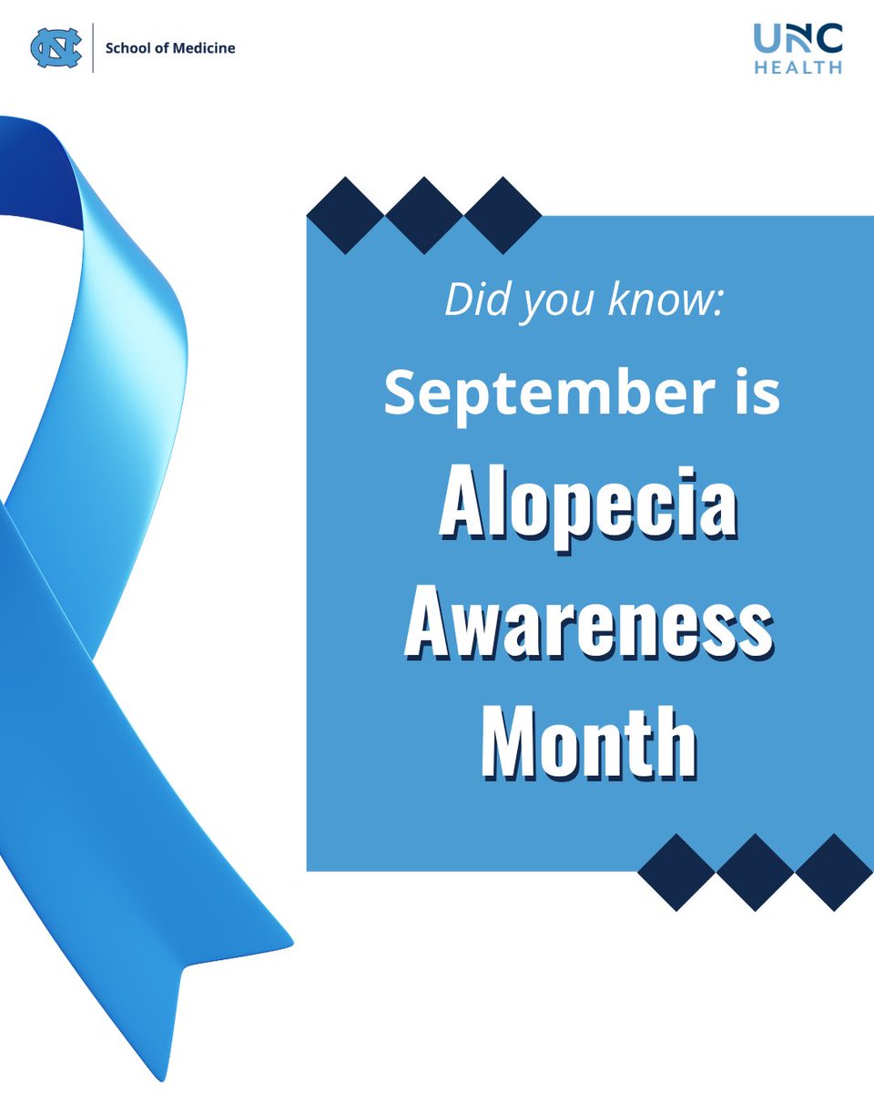 UNC_DERM's tweet photo. As September comes to a close, we wanted to highlight an important autoimmune condition that may impact approximately 2% of the population in their lifetime. Alopecia areata can affect people of any age, gender, or background, &amp; its impact extends far beyond hair loss. https://t.co/4TNO23AMQS