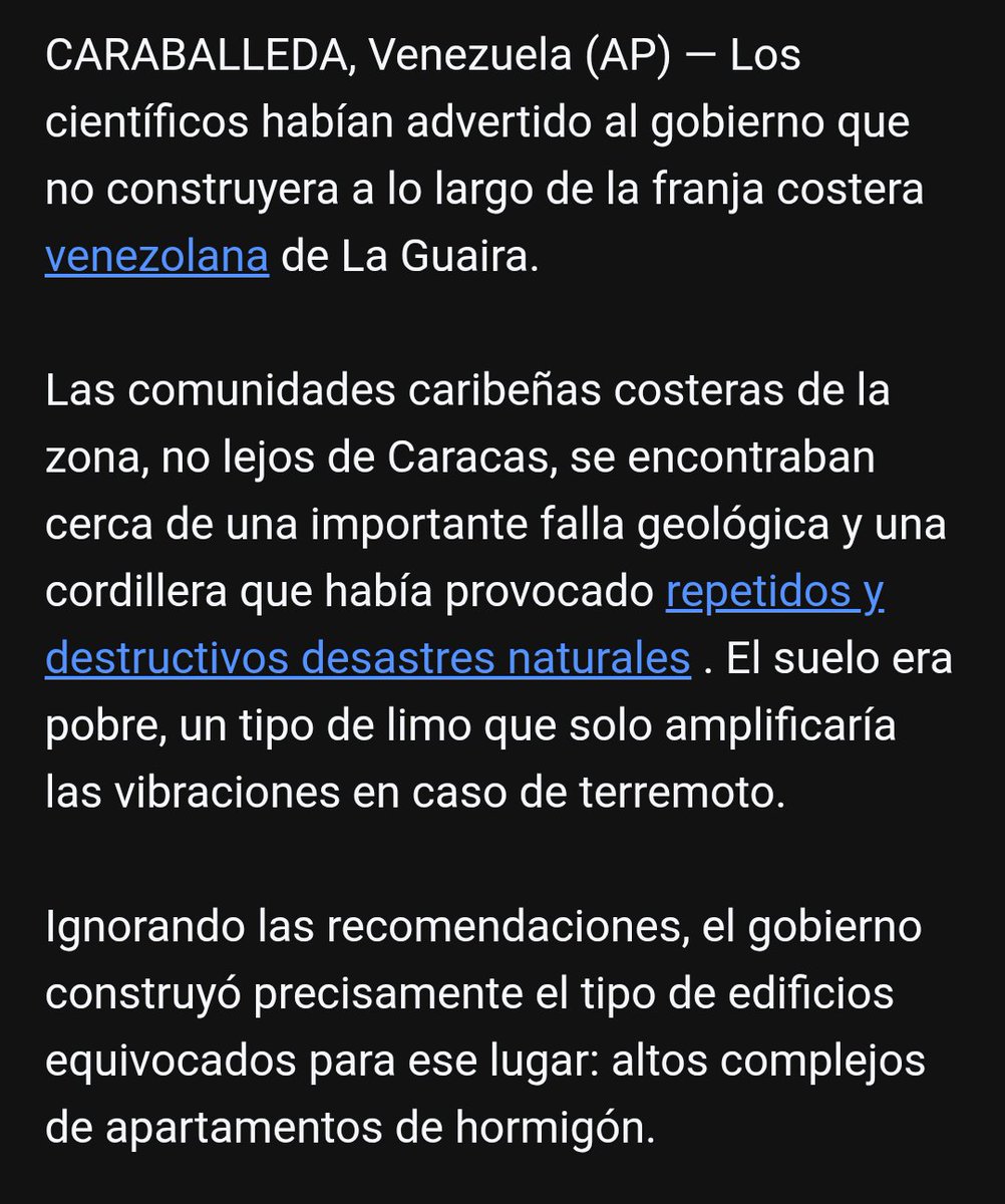 MeteoAero's tweet photo. El derrumbe de los edificios en La Guaira por los sismos no fue solo un desastre natural, el régimen ignoró advertencias de expertos y construyó en 2010 sobre suelo inestable y sin normas sísmicas para levantar viviendas urgentes.
—AP https://t.co/aqYM2c9EYu