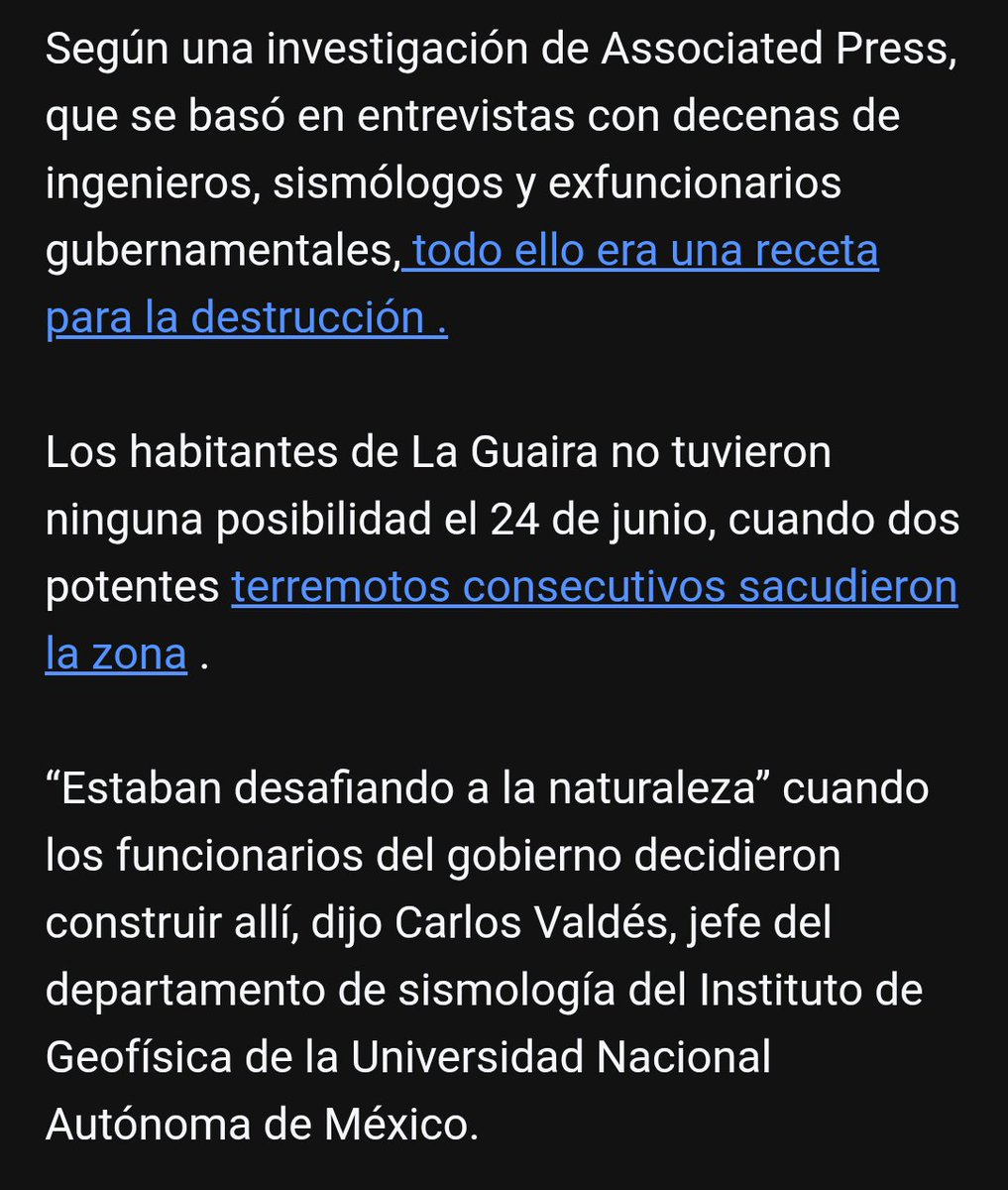 MeteoAero's tweet photo. El derrumbe de los edificios en La Guaira por los sismos no fue solo un desastre natural, el régimen ignoró advertencias de expertos y construyó en 2010 sobre suelo inestable y sin normas sísmicas para levantar viviendas urgentes.
—AP https://t.co/aqYM2c9EYu
