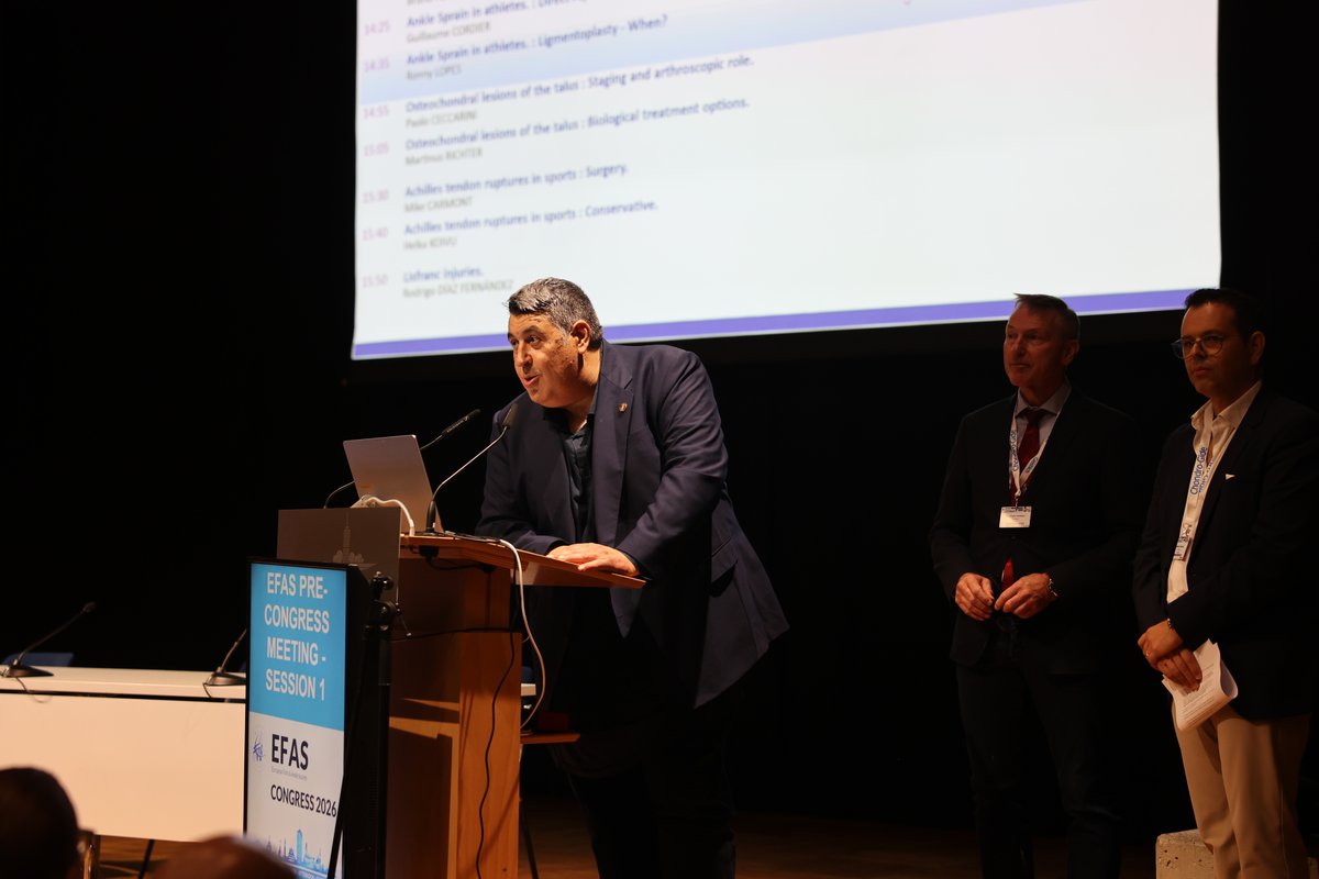 EFASnews's tweet photo. 🏃‍♂️ #EFAS2026 PRE-MEETING today: Hot Topics in Sports-Related #FootAndAnkle Pathology by #EFAS Sport Foot and Ankle Forum.
📅 See you tomorrow at the #EFASCongress!
#SportsMedicine #Orthopaedics #AnkleSurgery #SportsInjuries #ReturnToSport https://t.co/fZA8Jfk5wr