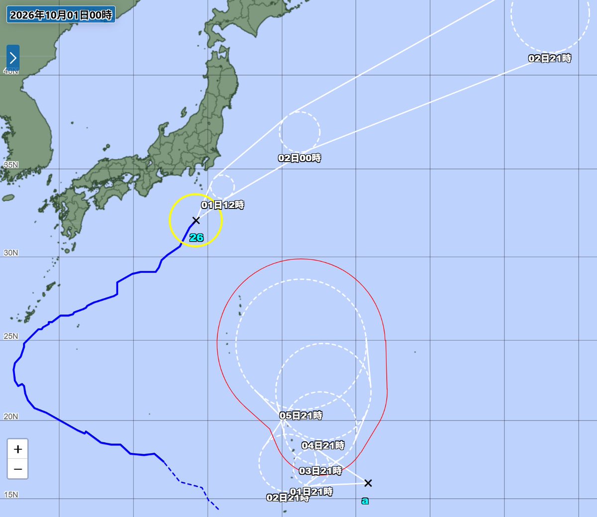 TRCatYNU's tweet photo. 【#台風27号 発生へ】伊豆諸島近海を北東へ進む台風26号は、1日（木）には東の海上へ離れていく見込みです。一方、南鳥島近海では熱帯低気圧が新たな台風となる見通し。このまま発生すると台風27号となります。 https://t.co/CN5xo7nk67