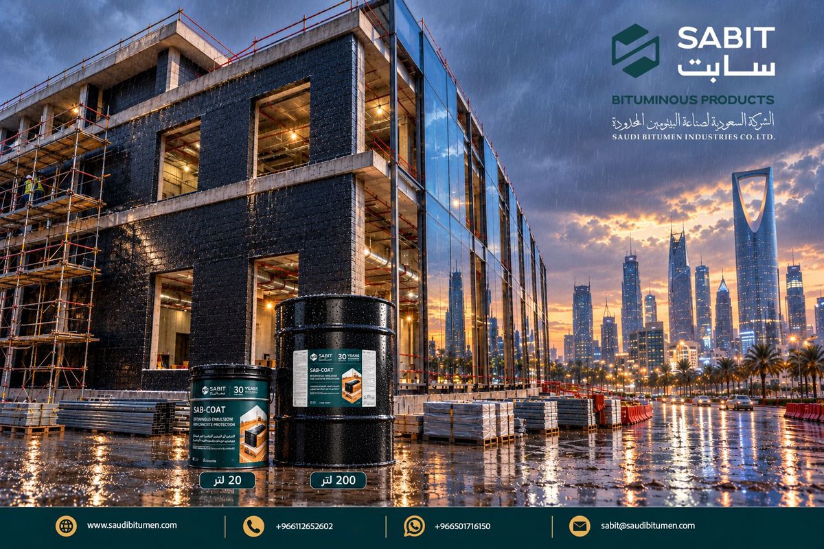 saudibitumen's tweet photo. نحمي تفاصيل البناء قبل أن تتحول الرطوبة إلى تكلفة. SAB-COAT مستحلب بيتوميني  سريع الجفاف - وصديق للبيئة مصمم لحماية الأسطح الخرسانية والإسمنتية ، زمن جفاف قياسى ومقاومة عالية للماء؛ ليمنح المشروع طبقة حماية تبدأ من الأساس وتستمر معه. #سابت #SABIT #SAB_COAT #العزل_المائي #عزل_الأساسات #حماية_المباني #مواد_العزل #مواد_البناء #حلول_العزل #البناء #المشاريع_الإنشائية