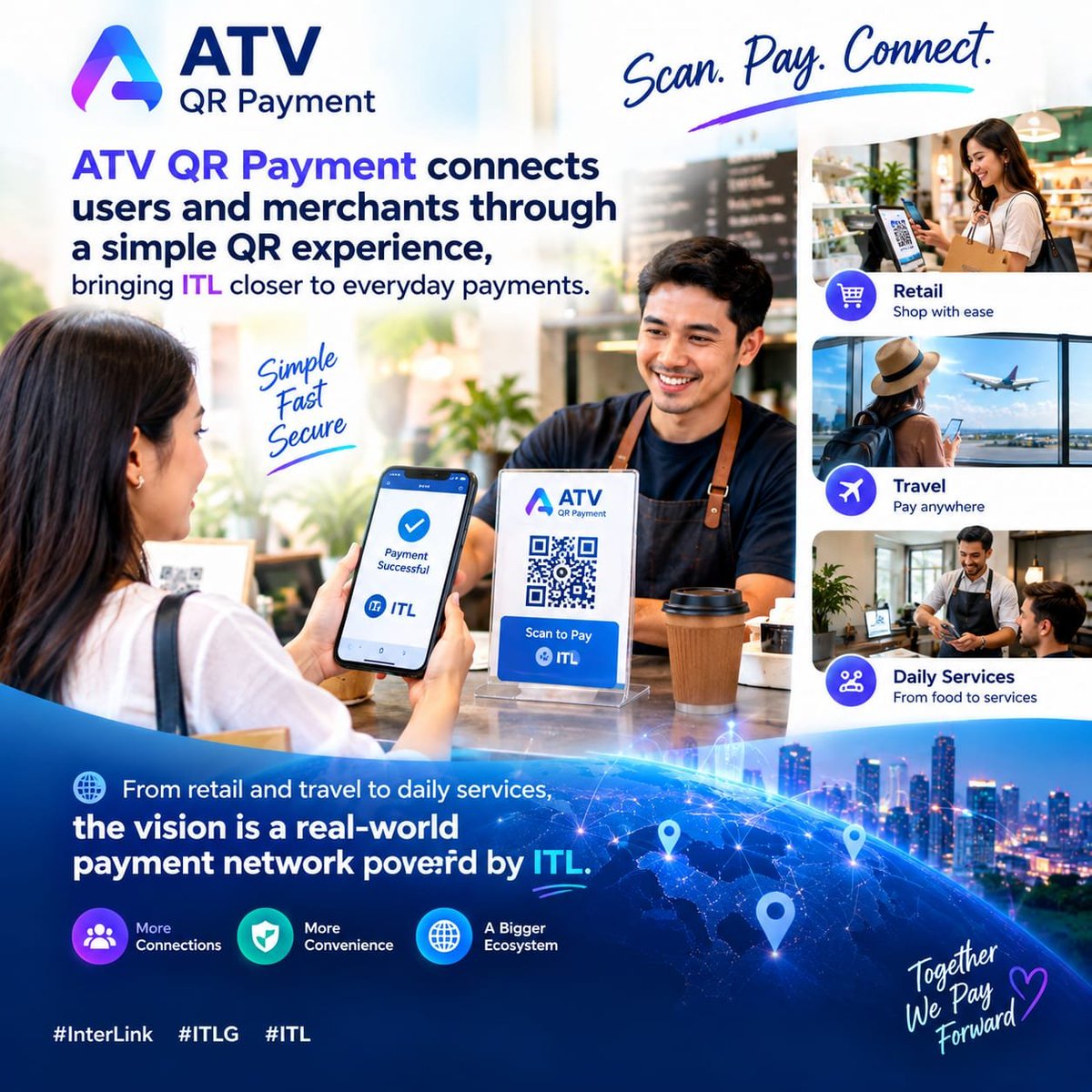 Umakaithi's tweet photo. ATV QR Payment connects users and merchants through a simple QR experience, bringing ITL closer to everyday payments.

From retail and travel to daily services, the vision is a real-world payment network powered by ITL. 🌍

#InterLink #ITLG #ITL https://t.co/RTAAjfH1Ml