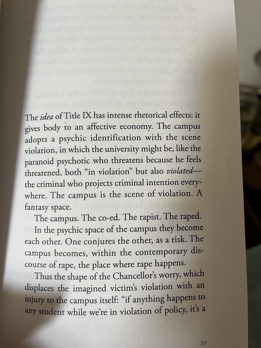 eurekatxt's tweet photo. Title IX is structured such that “the university” is hyperaware of its own vulnerability; mere existence of “the victim” proves its an “unsafe space” and places it in violation of federal policy, risking its funding. Thus investigating victims’ cases is inimical to its interests. https://t.co/0ynImq3ZU7