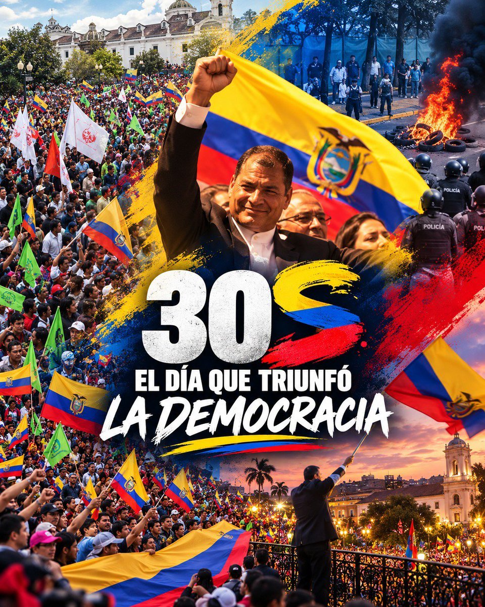 BERTHAVELEZ's tweet photo. 30S | Hay fechas que la historia no puede borrar. 🇪🇨

Hace 16 años, nuestro presidente Rafael Correa resistió una jornada que puso a prueba la democracia ecuatoriana. Miles de ecuatorianos salimos a las calles y la democracia prevaleció. ✊

Prohibido olvidar. La Patria volverá.

#30S #RafaelCorrea #ElDíaQueTriunfóLaDemocracia
#EcuadorVencerá 

@MashiRafael @GabrielaEsPais @LuisaGonzalezEc @BancadaRC5 @RC5Oficial @PoderInforma @VolanteStereo @Capital1057