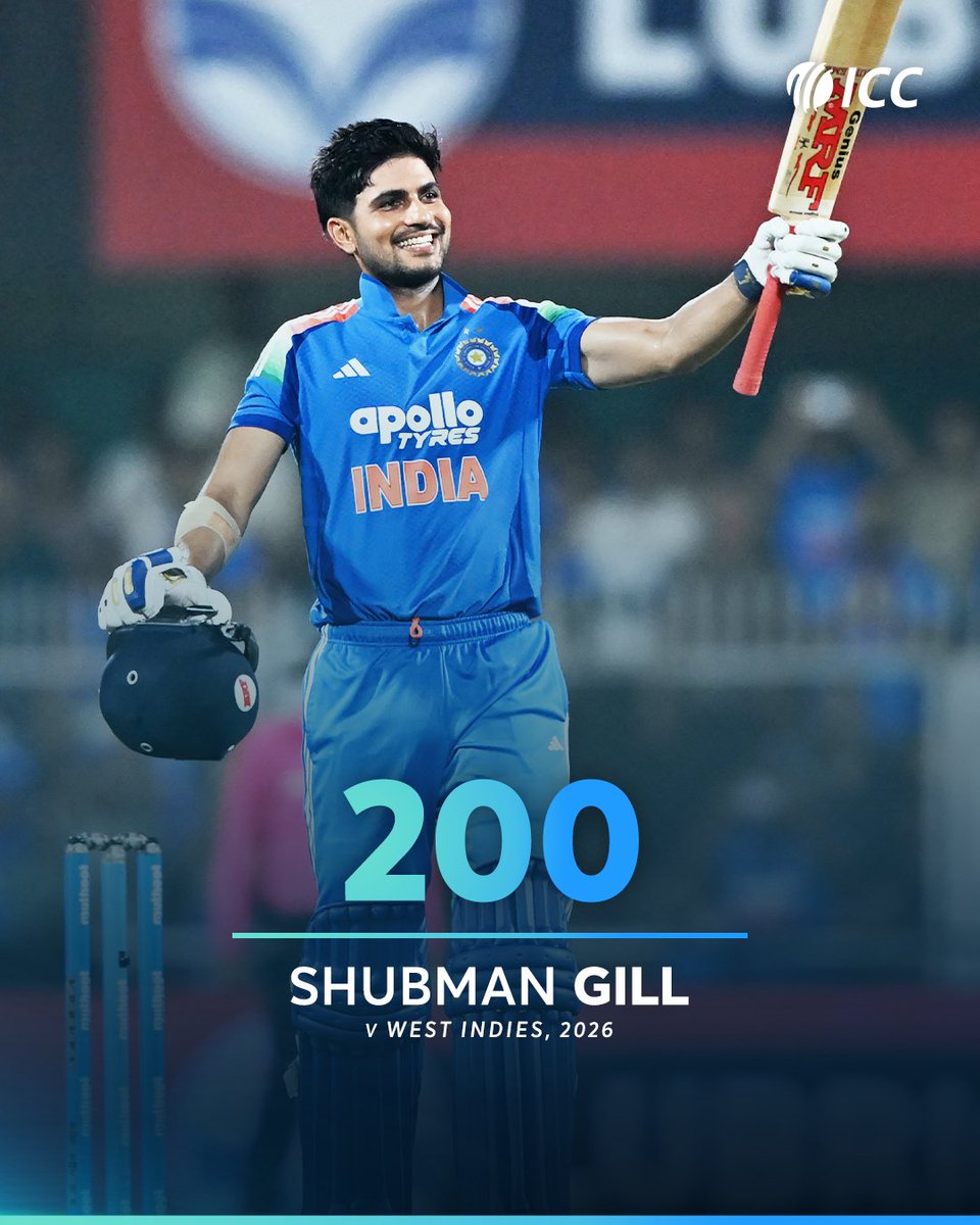 ICC's tweet photo. 𝐀 𝐤𝐧𝐨𝐜𝐤 𝐟𝐨𝐫 𝐭𝐡𝐞 𝐚𝐠𝐞𝐬 🤩

Shubman Gill brings up his second double-century in ODIs 🔥

📝: https://t.co/qGrCAE7B7s https://t.co/yv0YVUzYOr