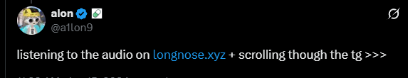 comethankme12's tweet photo. Alon has always been obsessed with long narratives, LOOOONGCAT especially 

He hintedhow a good found narrative can be rewarded

On his site https://t.co/eQZTY5Zu2C he posted, there is a charatcer named longnose, with background music to set the theme. NEVER BEEN DEPLOYED

https://t.co/h4s5lKfZwi