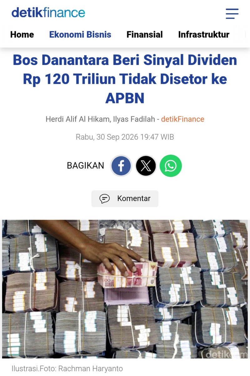 ejaaipongg's tweet photo. "DEVIDEN DANANTARA 120 TRILIUN TIDAK DISETOR KE APBN"

Isi nya kelas kakap semuaaaa, pantes kemaren ribut dan purbaya jadi tumbal nya. 

APBN DEFISIT? TENAANGGG. TINGGAL PAJAKIN AJA LAGI UANG RAKYAT. https://t.co/IN7RYG7IK6