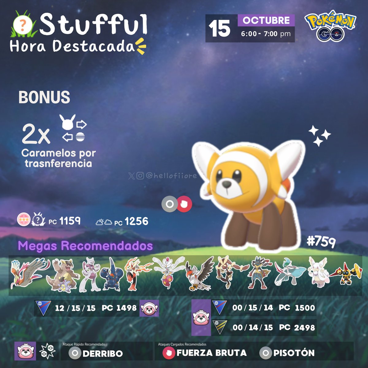 hellofiiore's tweet photo. ✨¡No te pierdas  la Hora Destacada de #Stufful ! ✨

🗓️ Jueves  15 de Octubre
⏰ 6:00 PM - 7:00 PM (Hora local)

#PokémonGO   #pokemongoapp https://t.co/hsaq6nVXVL
