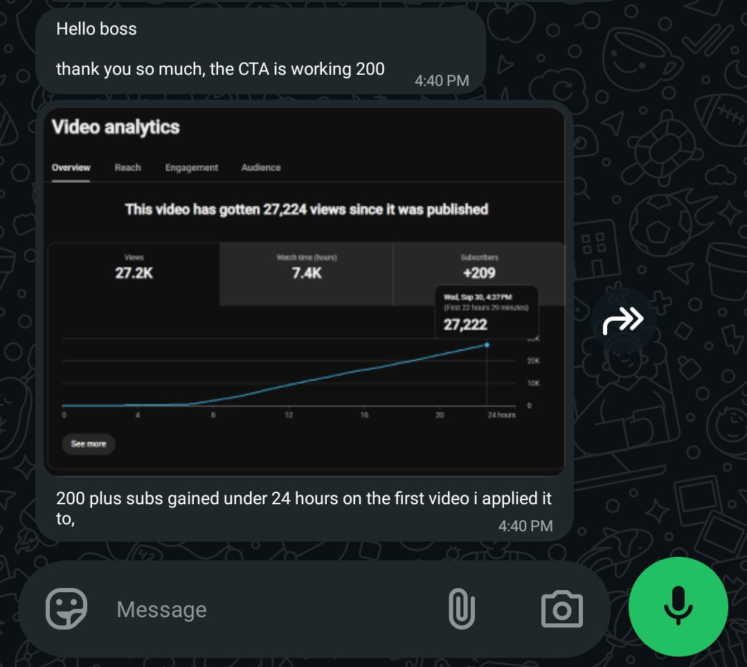 chrisdadiva's tweet photo. He connected with me 17th of july, fast forward to end of September, watch hour already met, sub count is increasing, this creator's YouTube channel wil be monetized soon.

Take what i teach you seriously in this YouTube Automation, implement accordingly and be patient, it's only a matter of time for the universe to aling things your way. 

YouTube Automation took me out of my 9-5 life, I'm very intentional with my YouTube journey.

Q4 is just getting started, let's keep building creators.