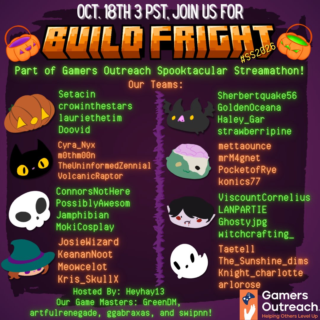 heyhaycosplay's tweet photo. BUILD FRIGHT IV IS HERE!! Prepare for a spooky fun charity stream featuring even more amazing creators! #SS2026

Your donation will go to TWO great causes again as donos to Gamer's Outreach will be matched and donated to ACLU to help in their defense of trans rights <3

[1/2] https://t.co/fsmTTShDJ3