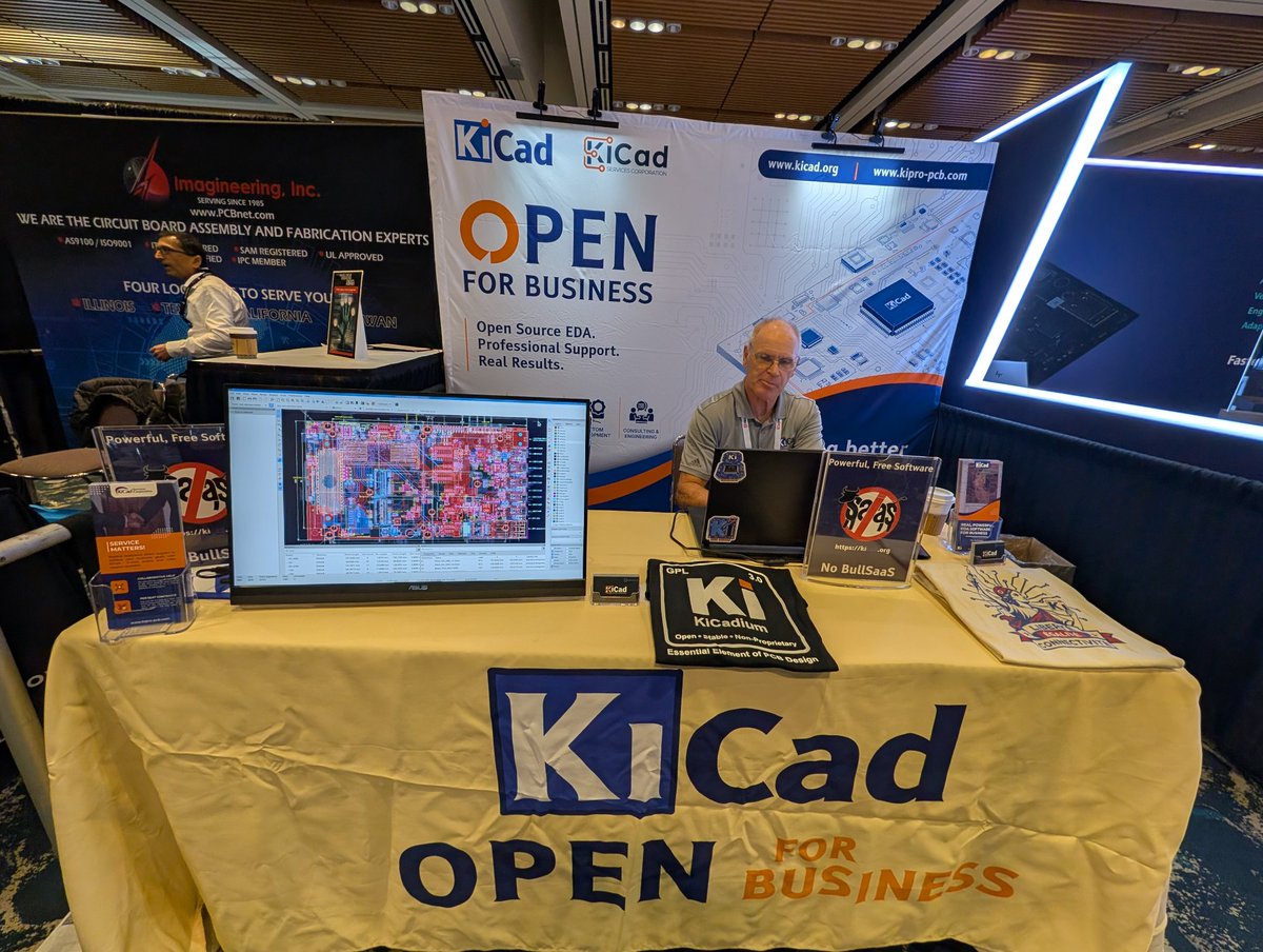 kicad_pcb's tweet photo. Come talk to the KiCad team at #pcbwest in San Jose today.  We're at booth 914.  Be sure to ask for a T-shirt 😁 https://t.co/rcUPfoLvhv