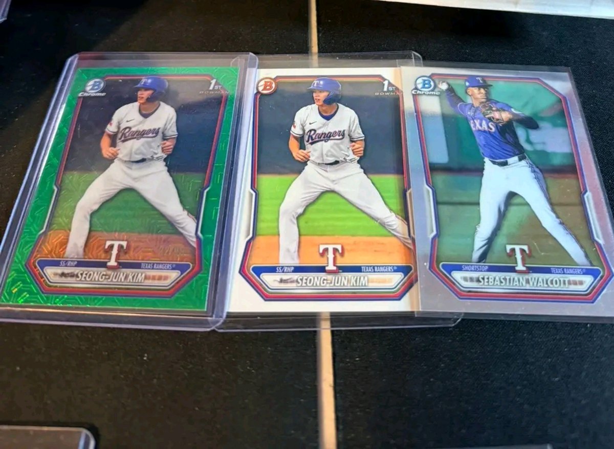 JCards01's tweet photo. @CodiDaReposter @3bangerbreaks @84baseballcards Texas bowman lot 60 obo shipped 

Jays bowman lot 22 shipped https://t.co/yVdxDyQxn8