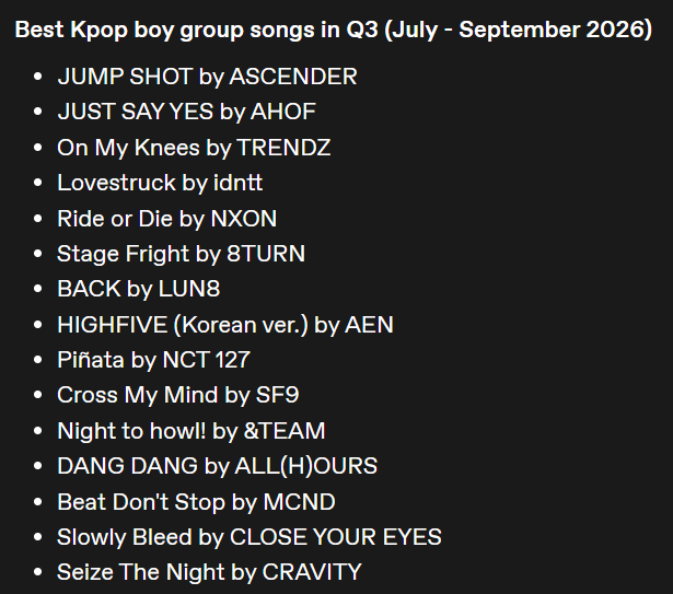 httpsriwoolee's tweet photo. Best K-pop Songs of Q3 2026 (July - September) https://t.co/aNyWVePoKP