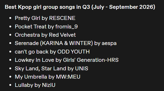 httpsriwoolee's tweet photo. Best K-pop Songs of Q3 2026 (July - September) https://t.co/aNyWVePoKP