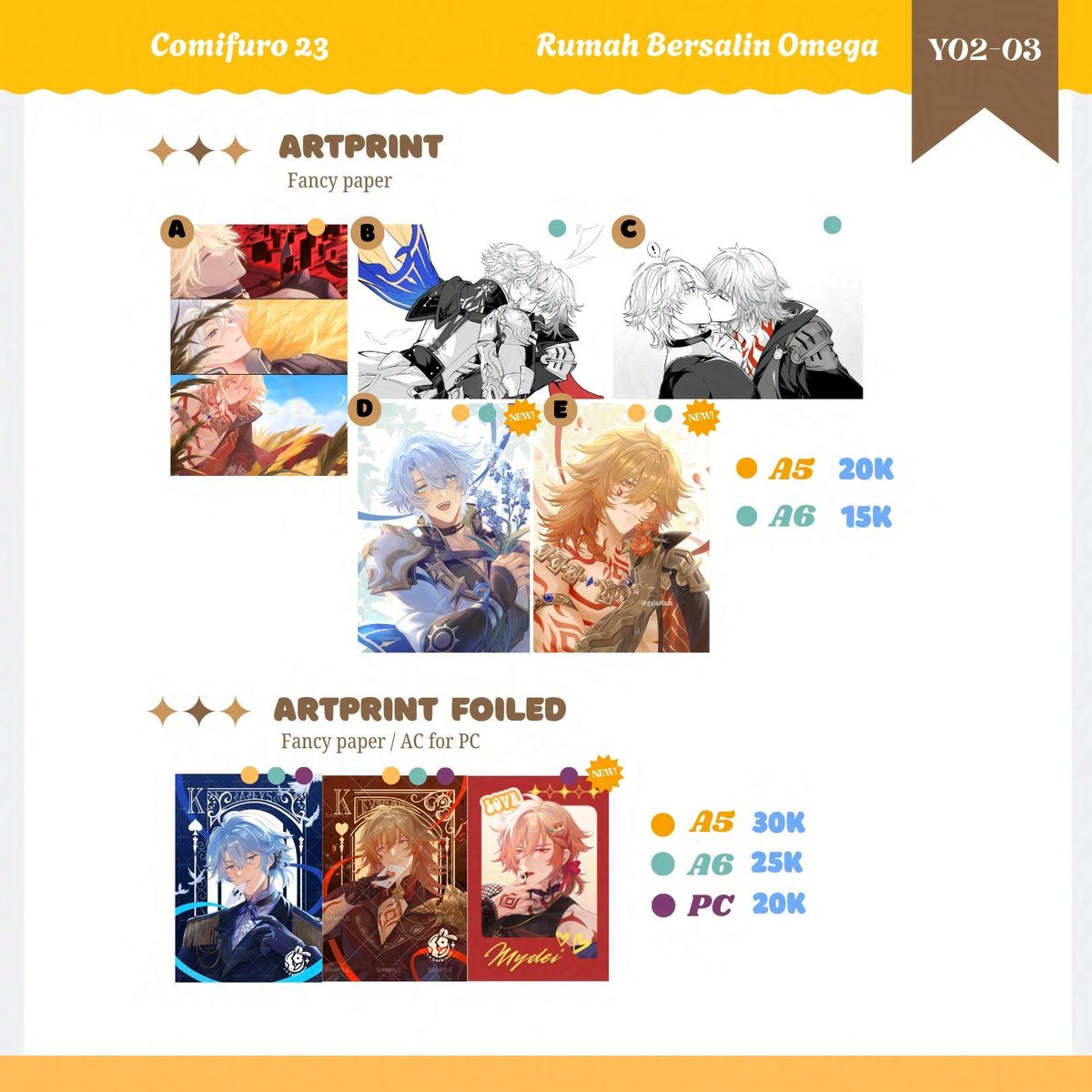 gaiarium's tweet photo. [🔁 &amp; ❤️ appreciated]

#CF23 PO pick up only + Giveaway (🇮🇩 only)! 

🎁GA for 2 winner 100K IDR worth 🎉
Rules: ❤️ + RT + tag 1 friend~

📆 30 Sep - 19 Okt 2026
Circle: Rumah Bersalin Omega (both days) Y02-03
Fandom: Genshin, HSR

#Comifuro23 https://t.co/rInBFjwRhf
