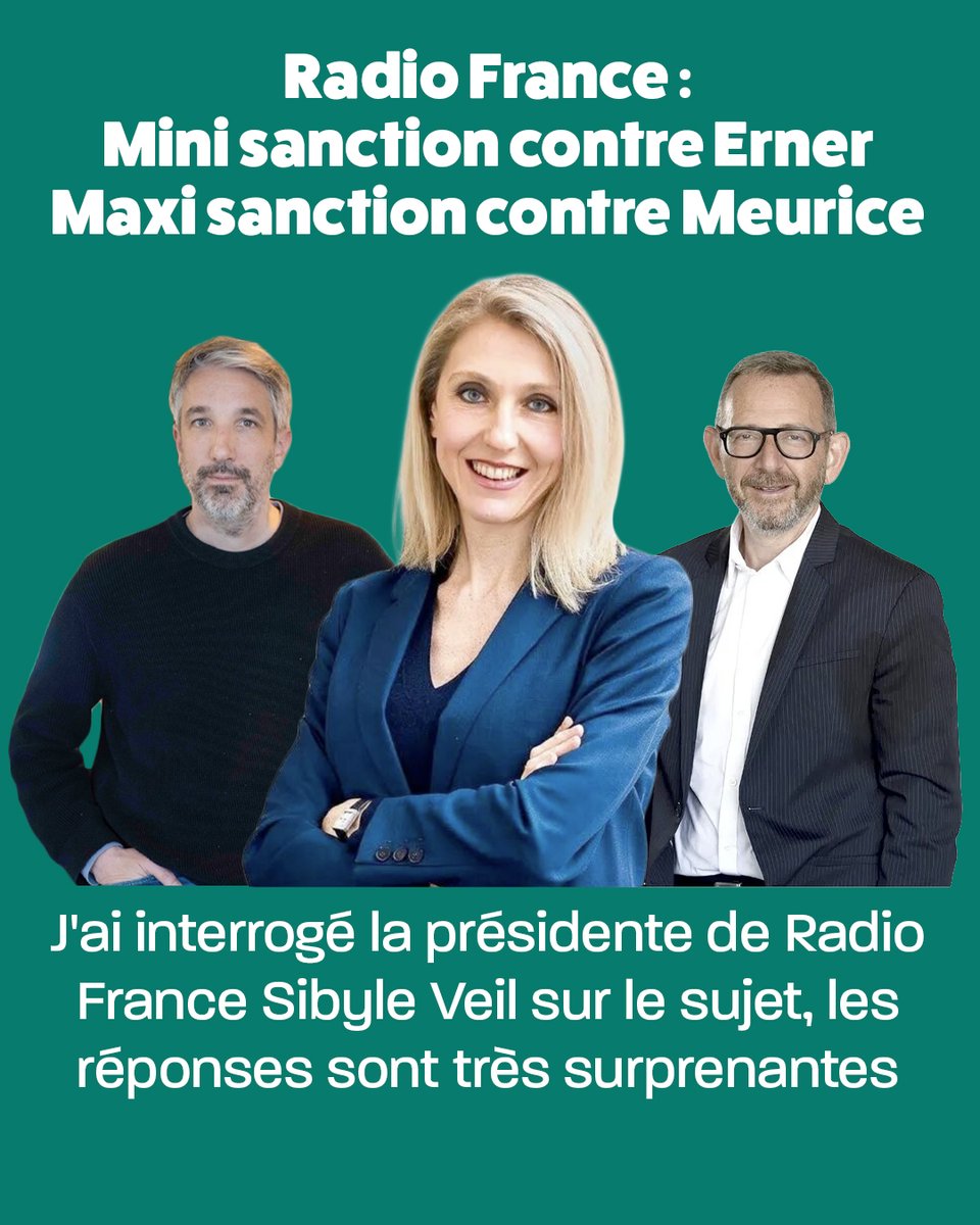 CaronAymericoff's tweet photo. La semaine dernière, j'auditionnais dans le cadre de mon rapport annuel sur l’audiovisuel public la présidente de Radio France @SibyleVeil.

Je lui ai notamment demandé pourquoi Guillaume Erner n'avait pas été sanctionné après sa manipulation contre Jean-Luc Mélenchon. Extraits des échanges :

AC : "Comment se fait-il que Guillaume Erner, après avoir diffusé une montage mensonger et diffamatoire contre Jean-Luc Mélenchon, pour lui faire tenir des propos qu’il n’avait jamais tenus, n’a pas été sanctionné ? Il s’est pourtant livré à l’une des fautes les plus lourdes qu’il soit possible de commettre dans le journalisme.

SV : Il a été sanctionné.

AC : Ah bon ? Il a été sanctionné ? De quelle manière ? Je constate qu’il n’a pas été suspendu ou licencié.

SV : Il a immédiatement reconnu son erreur, il s'est excusé, et il a eu un avertissement.

AC : Un avertissement ? Et c’est tout ? Il s’est livré à un trucage. Dans n’importe quel média sérieux l’émission lui aurait été retirée. Mais là, malgré sa faute déontologique gravissime, vous le laissez à l’antenne comme si de rien n’était.

SV : Le journalisme est une matière humaine, vous le savez bien, l'erreur est possible, il s'en est excusé.

AC : Pas auprès de la personne gravement diffamée.

SV : Auprès des auditeurs…

AC : Vous vous rendez compte du discrédit que ça jette sur le service public ? Et il s’en tire avec un avertissement ?

SV : Cette sanction est propotionnée à ce qui s'est passé. Il a reçu un avertissement, comme Guillaume Meurice.

AC : Guillaume Meurice a été licencié.

SV : Je veux dire après sa blague, la première fois. Il avait reçu un avertissement. 

AC : Vous sanctionnez de la même manière un journaliste qui commet une faute déontologique très grave et un humoriste qui fait une blague sur un criminel de guerre ? Ca vous semble normal ?

SV : Ils ont tous les deux commis une faute. C’est équilibré.
Pour Guillaume Meurice, l'avertissement n’était pas lié à sa blague mais au fait qu'il a refusé de s'excuser après sa blague.

AC : Pourquoi aurait-il dû s'excuser ? Il a fait une blague sur un criminel de guerre.

SV : Il aurait dû au moins s'expliquer, compte tenu de l'émoi suscité.

AC : Depuis quand un humoriste, qui, par définition, crée de l'émoi, devrait-il s'expliquer après ses blagues ?

SV : C’est le mot « nazi » qui pose problème. [Guillaume Meurice a dit de Netanyahou qu’il est un « nazi sans prépuce », NDA]

AC : C’est quoi le problème avec ce mot ? On n’a pas le droit de dire que Netanyahou est un nazi ? Pourtant beaucoup de gens le disent, y compris des Israéliens. Et d’ailleurs, Guillaume Meurice peut dire ce qu’il veut, il n’est pas journaliste ou historien, il est humoriste…

SV : C’est une question de moment. C’était 3 semaines après le 7 octobre. Ce n’était pas le moment."