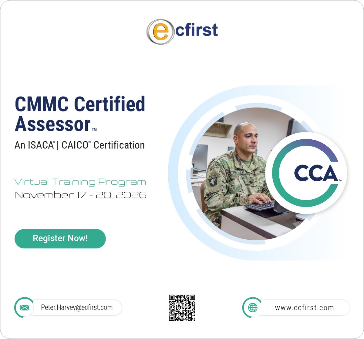 ecfirst's tweet photo. Become a CMMC Certified Assessor. Join ecfirst's virtual CCA training Nov 17-20. 

Register:   https://t.co/W2azX6SK9W 

#CMMC #CCA #DIB https://t.co/30TQsjsp5K